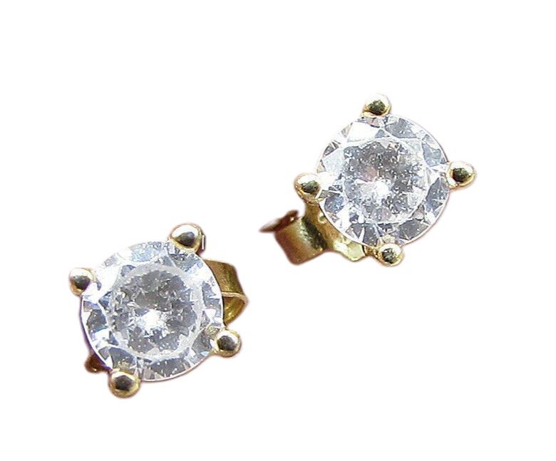 Gold Over 925 Sterling Silver Round Cut White Topaz Stud Earrings EG1215