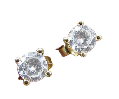 Gold Over 925 Sterling Silver Round Cut White Topaz Stud Earrings EG1215