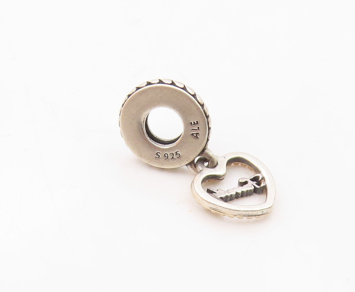 PANDORA 925 Silver & 14K GOLD  Vintage Family Love Heart Pendant  PT18721