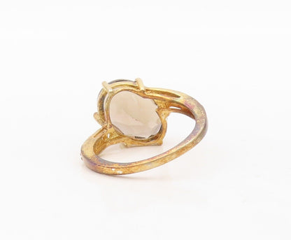 925 Sterling Silver Vintage Ring Gold Plated Smoky Quartz & Topaz  Sz 7  RG30386