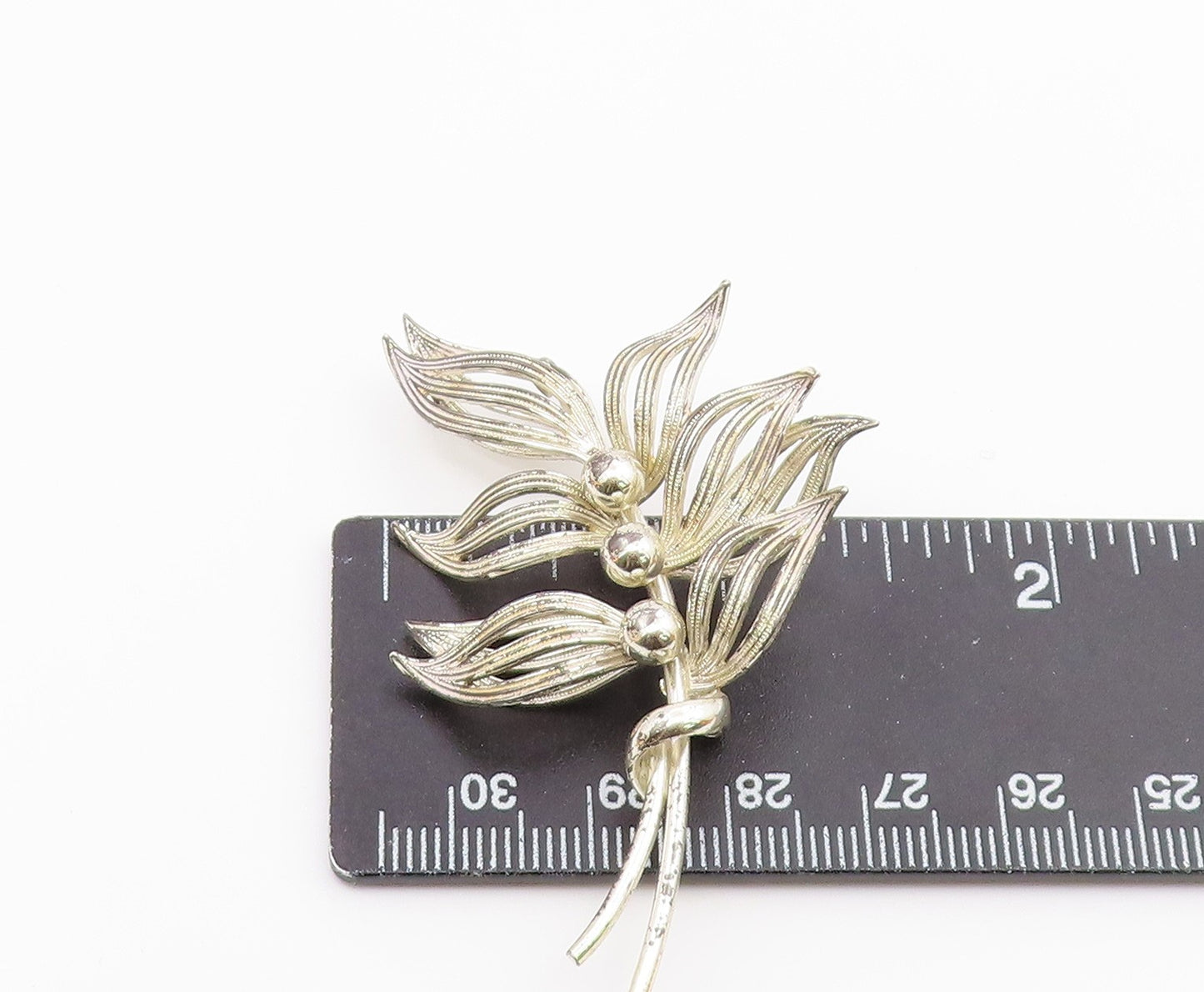 FORSTNER 925 Sterling Silver  Vintage Shiny Floral Leaves Brooch Pin  BP8328