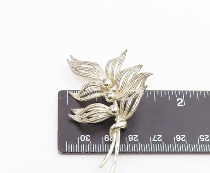 FORSTNER 925 Sterling Silver  Vintage Shiny Floral Leaves Brooch Pin  BP8328