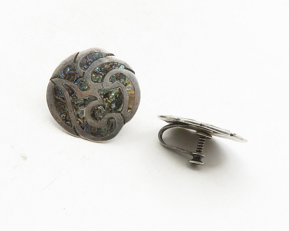 MEXICO 925 Sterling Silver  Vintage Abalone Shell Non Pierce Earrings  EG5071