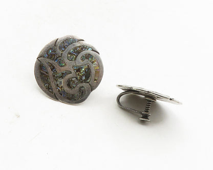 MEXICO 925 Sterling Silver  Vintage Abalone Shell Non Pierce Earrings  EG5071