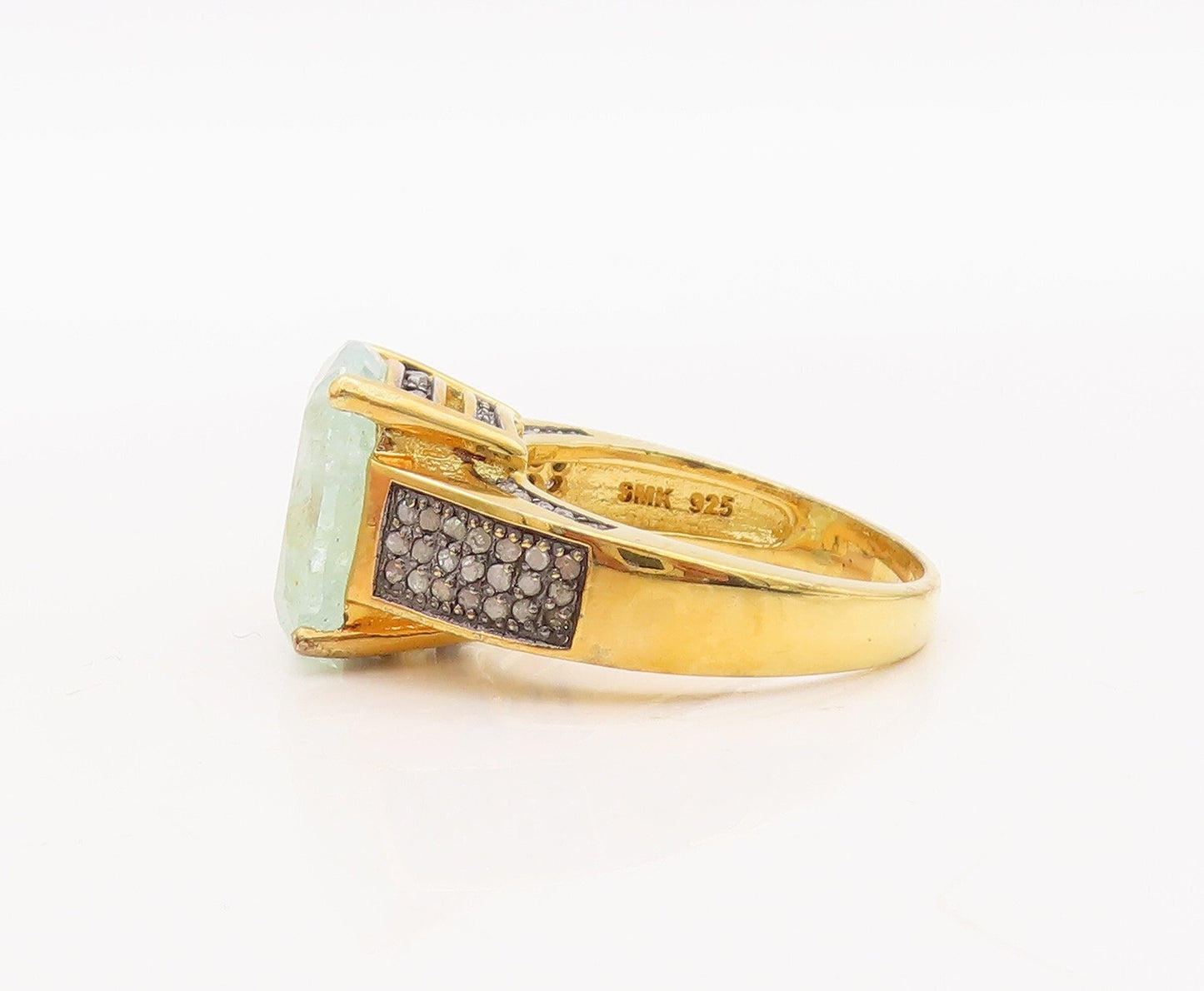 925 Sterling Silver Vintage Ring Gold Plated Diamonds & Gemstone Sz 8 RG29340