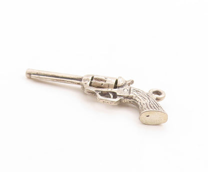 925 Sterling Silver Vintage Pendant Solid Carved Revolvers Gun Charm  PT23751