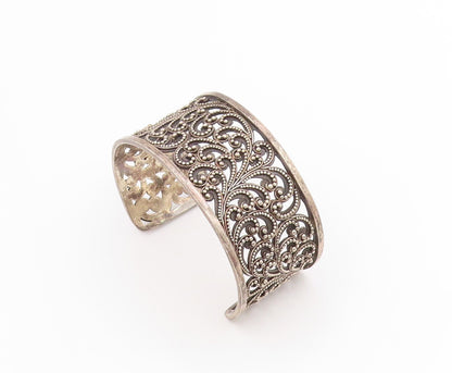 925 Sterling Silver Vintage Bracelet Lois Hill Beaded Scrollwork Cuff  BT11440