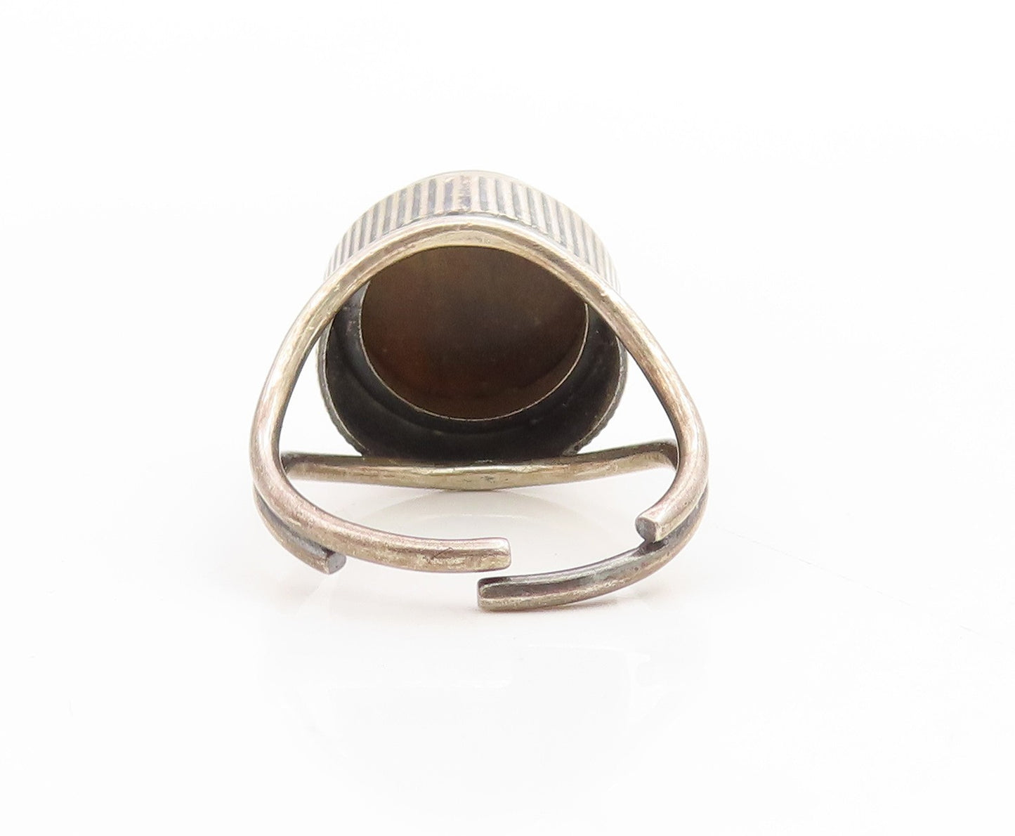 925 Sterling Silver Vintage Ring Round Tiger's Eye Modernist Band Sz 7.5 RG34669