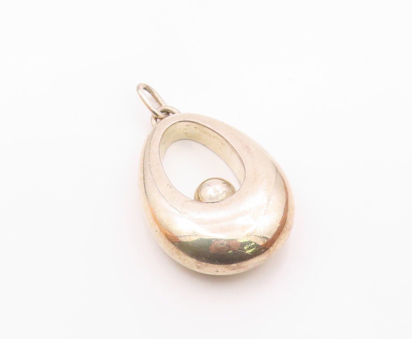 DESIGNER 925 Silver  Vintage Heavy Open Pear Shape With Bead Pendant  PT21925