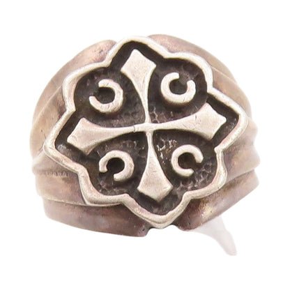 925 Sterling Silver Vintage Ring Dark Tone Large Heavy Cross  SZ 8.5  RG32253