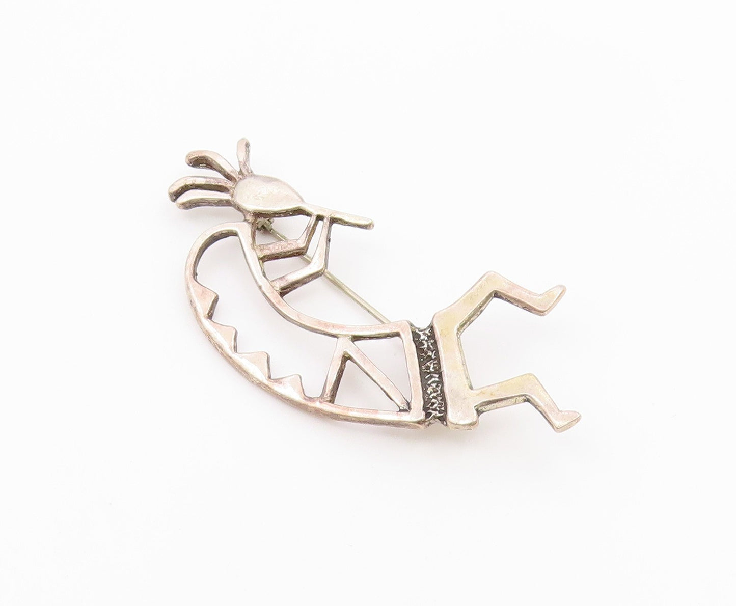 NAVAJO 925 Sterling Silver  Vintage Shiny Kokopelli Dancer Brooch Pin  BP8023