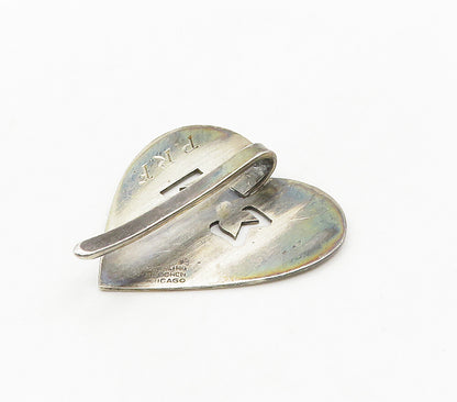 925 Sterling Silver  Vintage Dark Tone Love Heart EN Sweater Pin  TR2195