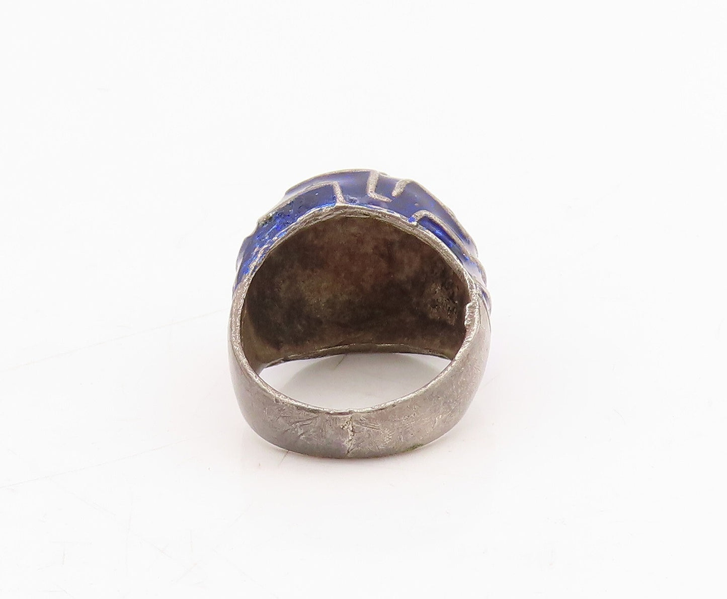 925 Sterling Silver Vintage Ring Enameled Domed Maze Design  Sz 6.5 RG31742