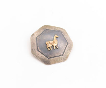 18k Gold 925 Sterling Silver Vintage Brooch Pin Dark Tone Animal Carved  BP11357