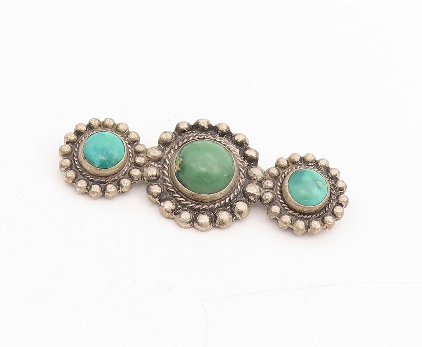 925 Sterling Silver Vintage Brooch Dark Tone Green Turquoise Flowers  BP11472