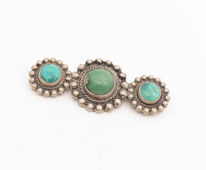 925 Sterling Silver Vintage Brooch Dark Tone Green Turquoise Flowers  BP11472