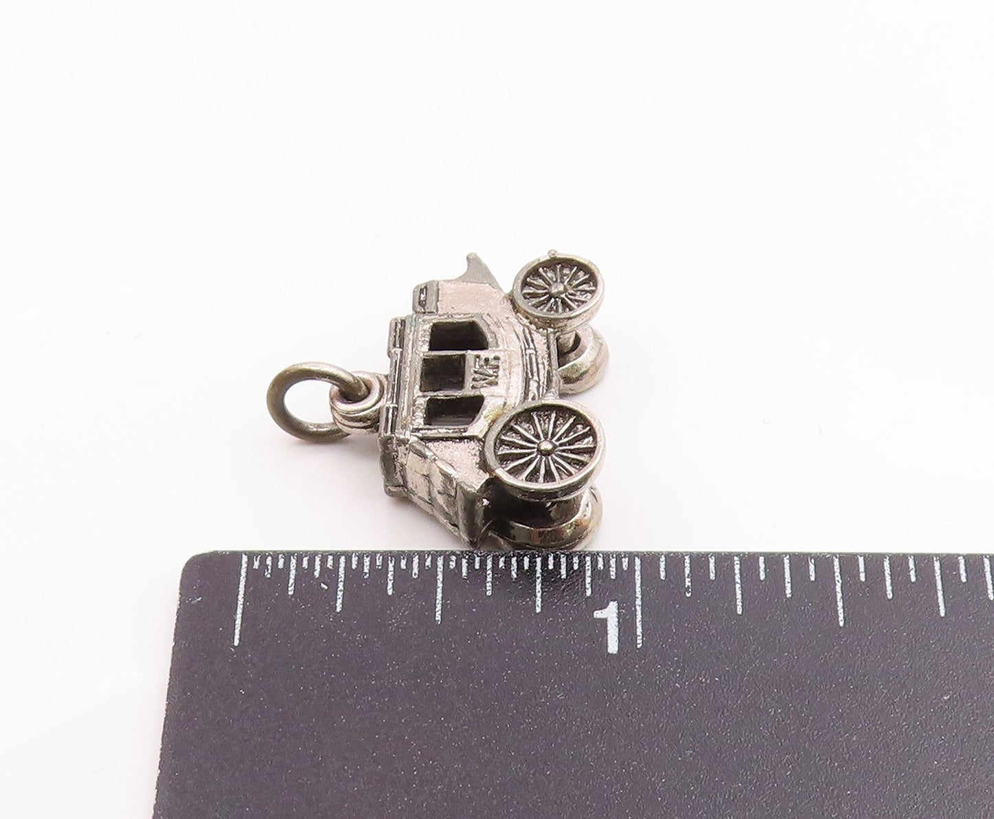 925 Sterling Silver  Vintage Old Fashioned Carriage Dark Tone Pendant  PT15993