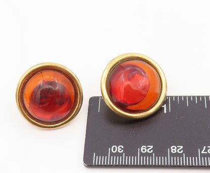 925 Sterling Silver Vintage Earrings Gold Plated Cabochon Amber Studs  EG13795