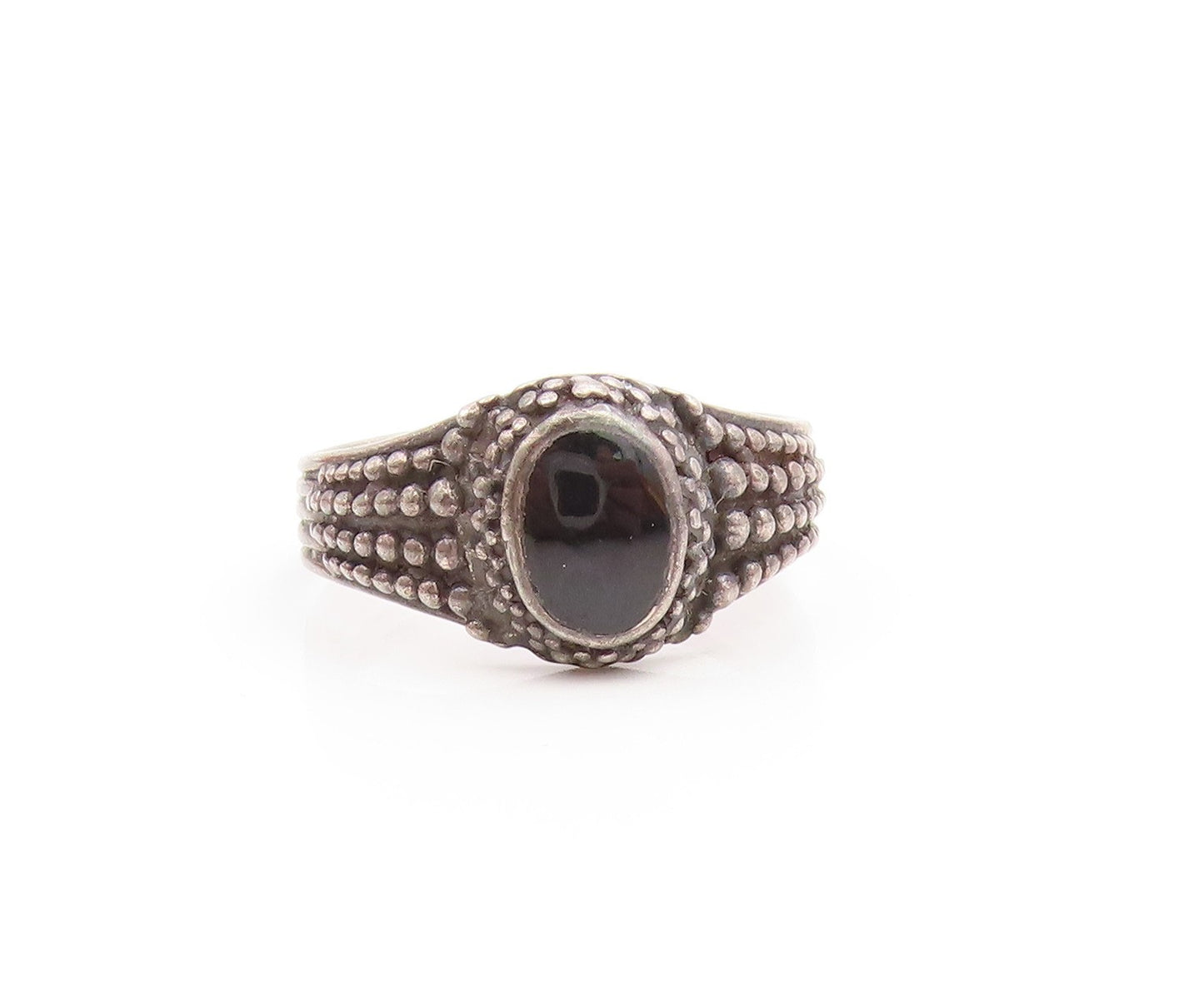 925 Sterling Silver Vintage Black Onyx Dark Tone Band Ring Sz 6  RG20333