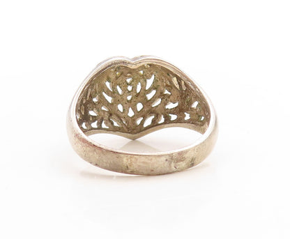 925 Sterling Silver Vintage Ring Designer Swirly Heart Design  Sz 9.5  RG31648