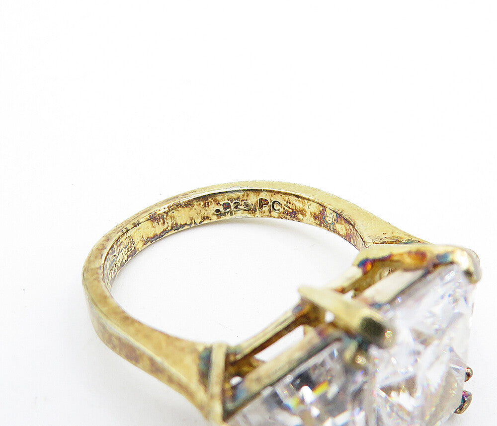 925 Sterling Silver  Vintage Cubic Zirconia 3 Stone Band Ring Sz 6  RG7632