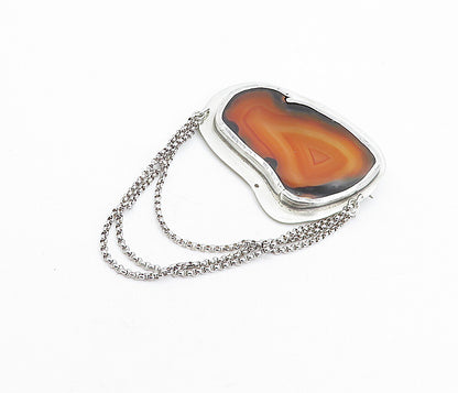 925 Sterling Silver Vintage Agate Multi Strand Chained Brooch Pin BP1538