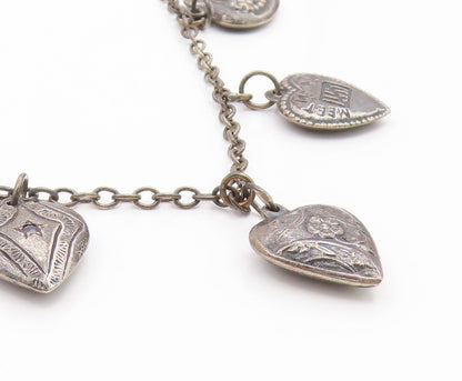 925 Sterling Silver Vintage Necklace Etched Love Heart Charm Motif Chain  NE4832