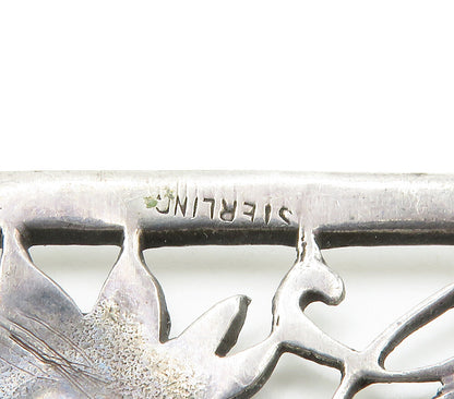 925 Sterling Silver  Vintage Daisy Flowers Swirl Border Brooch Pin  BP5933