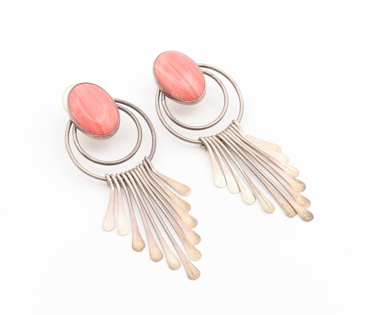 925 Sterling Silver Vintage Earrings Cabochon Gemstone Modernist Dangle  EG14207