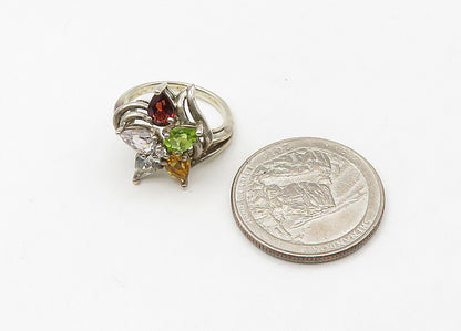 925 Silver  Vintage Peridot Citrine Garnet & Topaz Band Ring Sz 6  RG21523