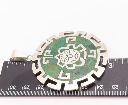 925 Sterling Silver Vintage Pendant TAXCO Carved Sun Inlay Turquoise  PT23116