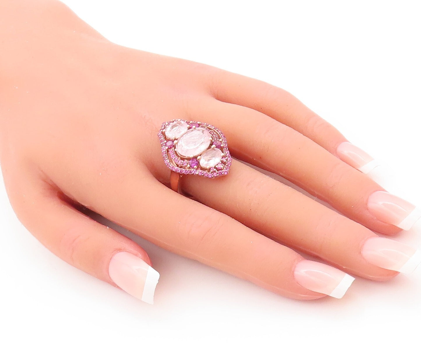 925 Sterling Silver Vintage Ring Rose Gold Plated Pink Topaz  Sz 8  RG29782