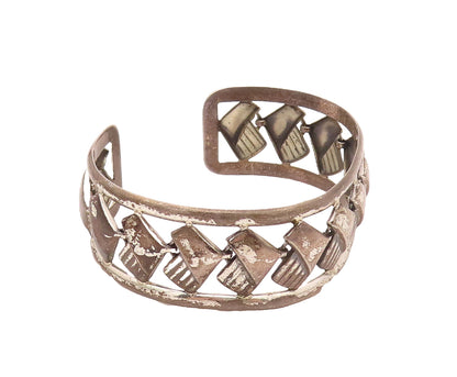 DANECRAFT 925 Silver  Vintage Chair Chain Within 2 Band Cuff Bracelet  BT9918