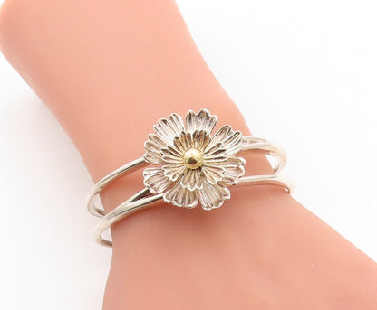 ESPO 925 Silver & 14K GOLD  2 Tone Sculpted Flower Split Cuff Bracelet  BT2484
