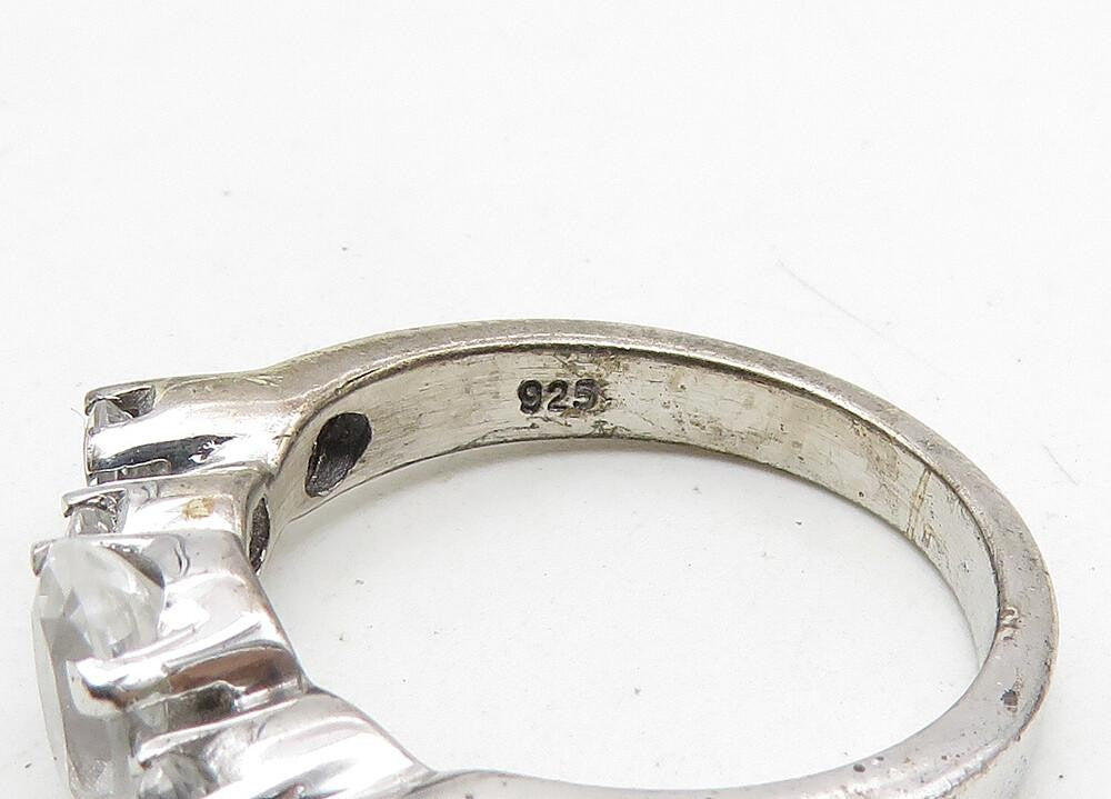 925 Sterling Silver  Prong Set White Topaz Polished Band Ring Sz 6  RG10469