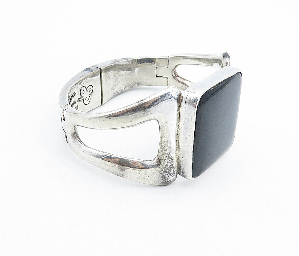 RCN MEXICO 925 Sterling Silver  Vintage Black Onyx Bangle Bracelet  BT3189