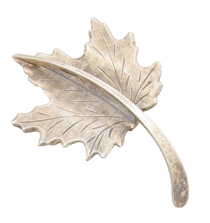 BEAU 925 Sterling Silver  Vintage Etched Single Floral Leaf Brooch Pin  BP7410