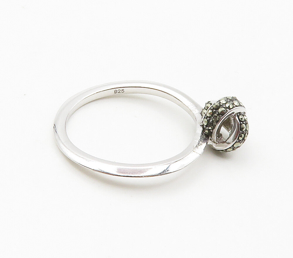 925 Sterling Silver  Shiny Marcasite Ball Knot Band Ring Sz 6.5  RG15395