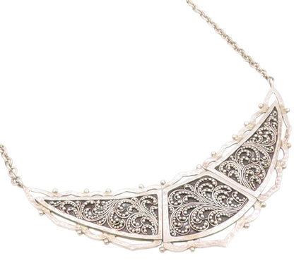 925 Sterling Silver Vintage Necklace LOIS HILL Intricate Scrollwork Chain NE4750