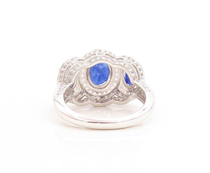 925 Sterling Silver Vintage Ring Oval Cut Sapphire Halo CZ Bands  Sz 7  RG31536