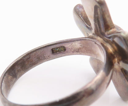925 Sterling Silver Vintage Ring Classic Mother Of Pearl Flower  Sz 8  RG35844