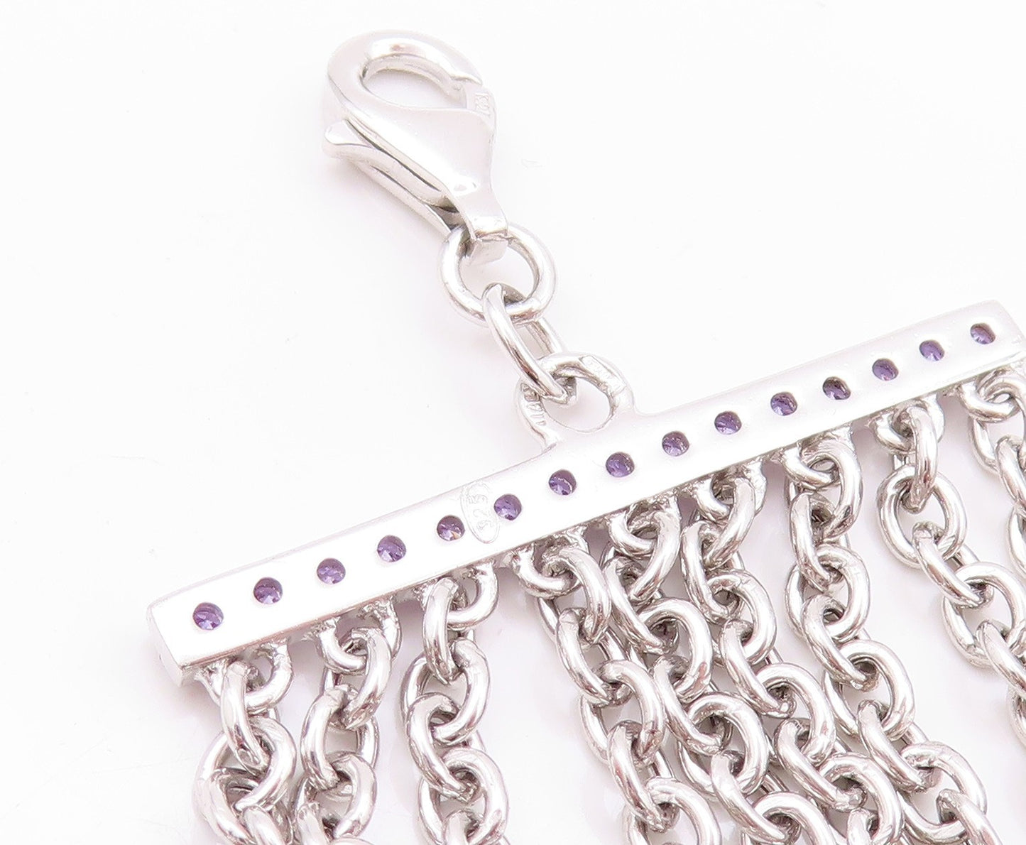 925 Sterling Silver Vintage Bracelet Dangling Amethyst Easter Eggs  BT11263
