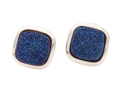 925 Sterling Silver Vintage Earrings Square Druzy Quartz Studs  EG13442