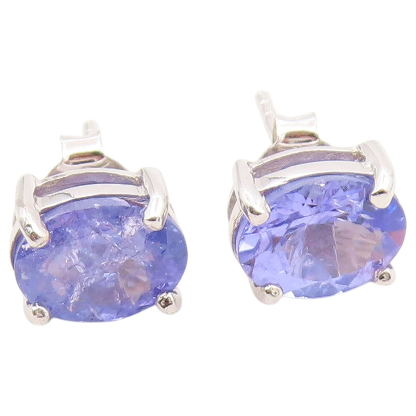 925 Sterling Silver Vintage Earrings Classic Oval Cut Tanzanite Studs  EG14487