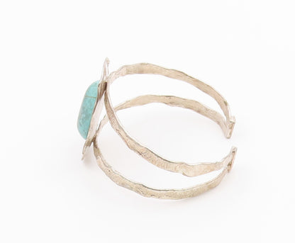 925 Sterling Silver  Vintage Cabochon Rough Gemstone Cuff Bracelet  BT8926