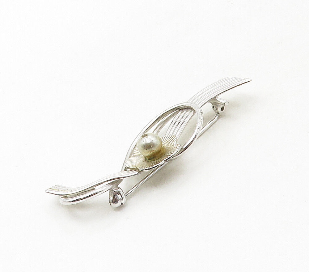 VAN DELL 925 Sterling Silver  Vintage Shiny Flower Swirl Brooch Pin  BP6533