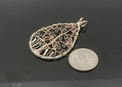 925 Sterling Silver  Vintage Garnet Tree Of Life Wire Twist Pendant  PT16607