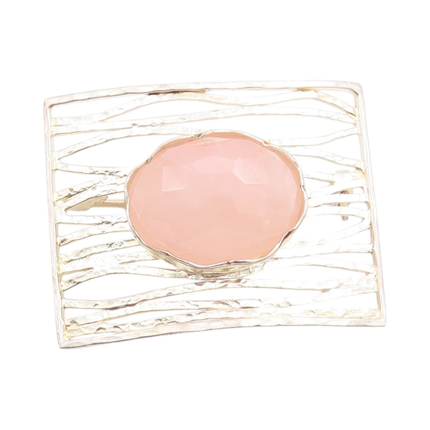925 Sterling Silver Vintage Brooch ISRAEL Cutout Rectangle Gemstone BP11707