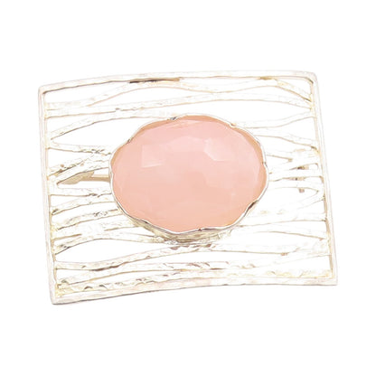 925 Sterling Silver Vintage Brooch ISRAEL Cutout Rectangle Gemstone BP11707