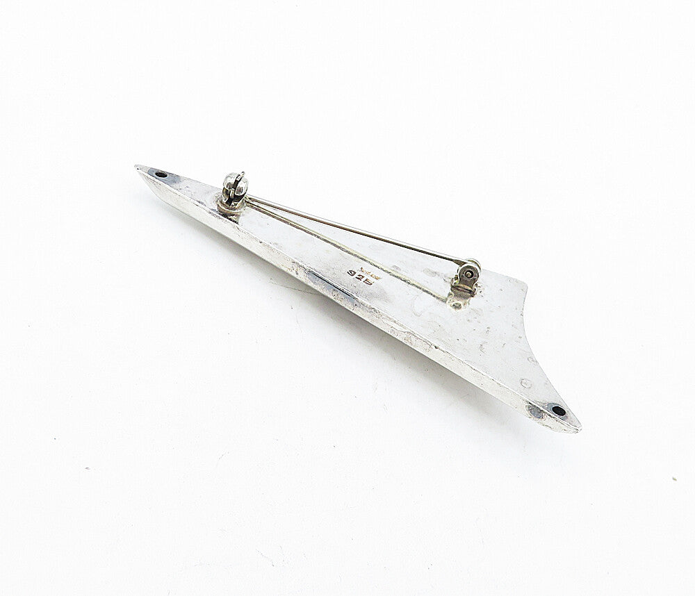 925 Sterling Silver  Vintage Shiny Smooth Hollow Pointed Brooch Pin  BP1497